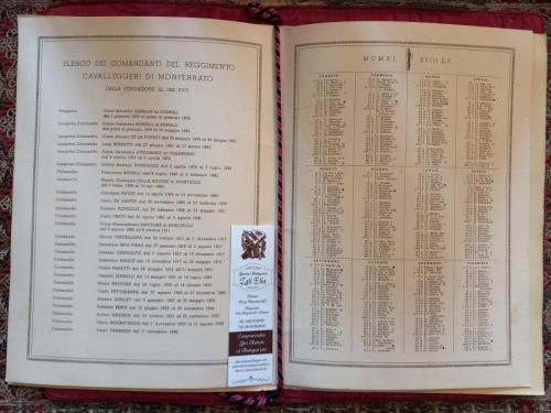 Mesi e giorni del Calendario a destra e a sinistra riportato l'elenco dei comandanti del reggimento cavalleggeri di Monferrato.