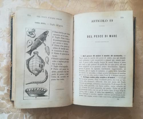 Uno dei capitoli riguardante la cucina di mare con una delle belle incisioni presenti nel libro e con l'apposita legenda accanto.