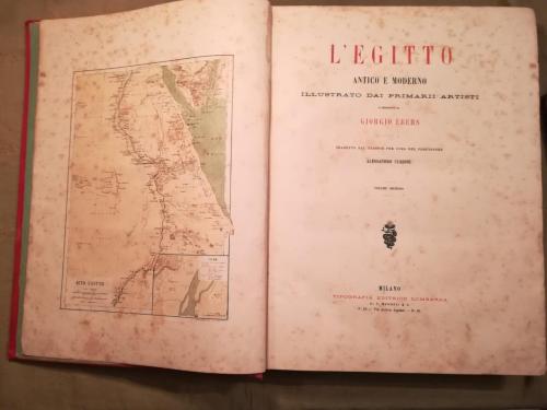 Frontespizio del secondo volume , illustrato dai primari artisti e descritto da Giorgio Ebers. Cartina dell'Alto Egitto a Sinistra.